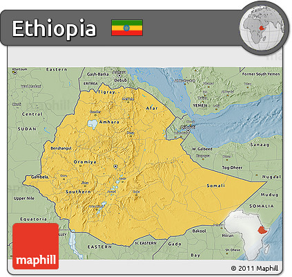 Savanna Style 3D Map of Ethiopia