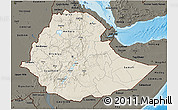 Shaded Relief 3D Map of Ethiopia, darken, land only