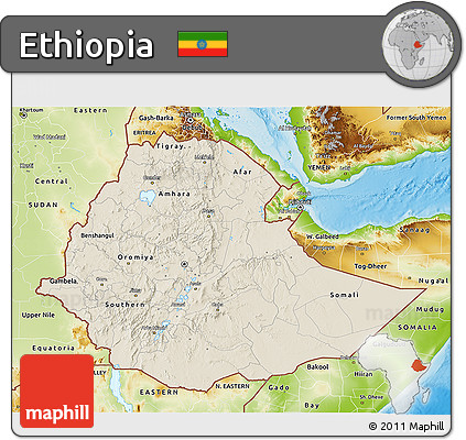 Shaded Relief 3D Map of Ethiopia, physical outside