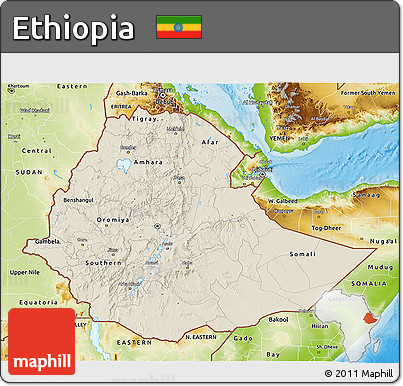 Shaded Relief 3D Map of Ethiopia, physical outside