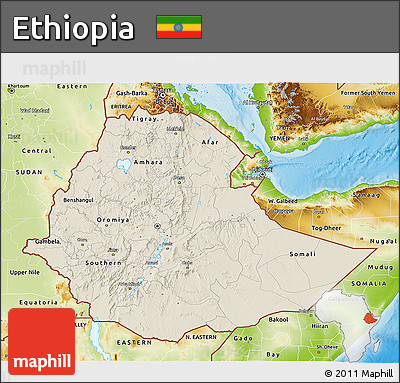 Shaded Relief 3D Map of Ethiopia, physical outside