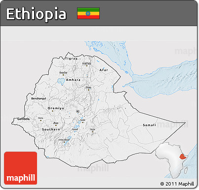 Silver Style 3D Map of Ethiopia, single color outside
