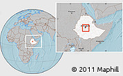 Gray Location Map of Addis Ababa, highlighted country, within the entire country, hill shading