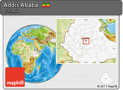 Physical Location Map of Addis Ababa, highlighted country