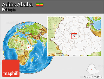 Physical Location Map of Addis Ababa, highlighted country