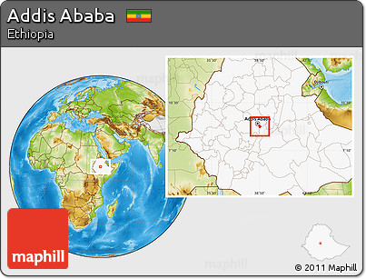 Physical Location Map of Addis Ababa, highlighted country