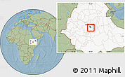 Savanna Style Location Map of Addis Ababa, highlighted country, hill shading