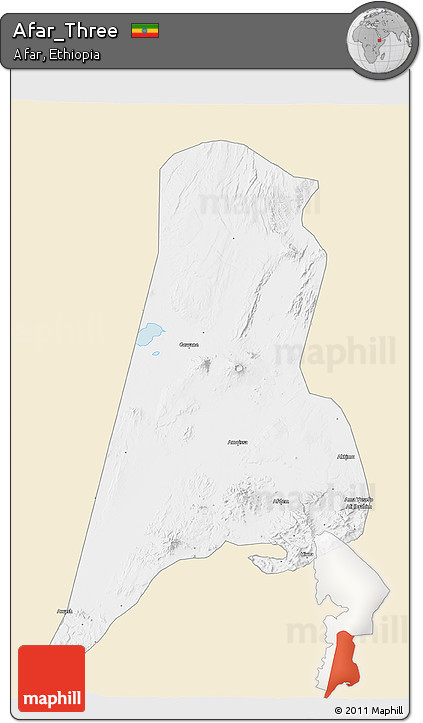 Classic Style 3D Map of Afar_Three, single color outside