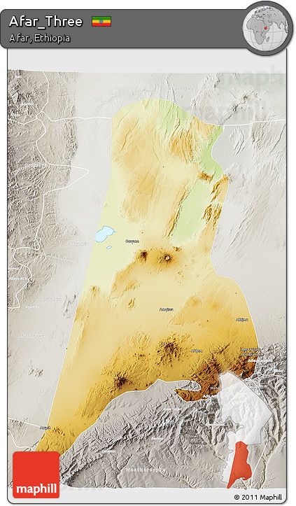 Physical 3D Map of Afar_Three, lighten, semi-desaturated