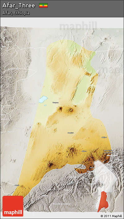 Physical 3D Map of Afar_Three, lighten, semi-desaturated