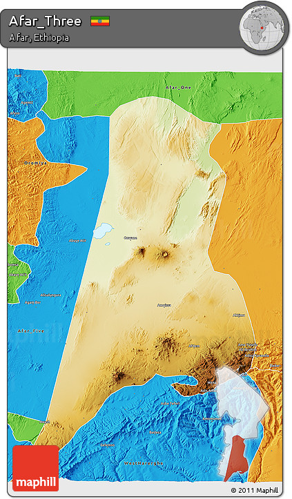 Physical 3D Map of Afar_Three, political outside