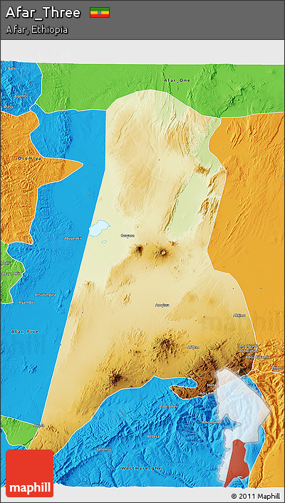 Physical 3D Map of Afar_Three, political outside