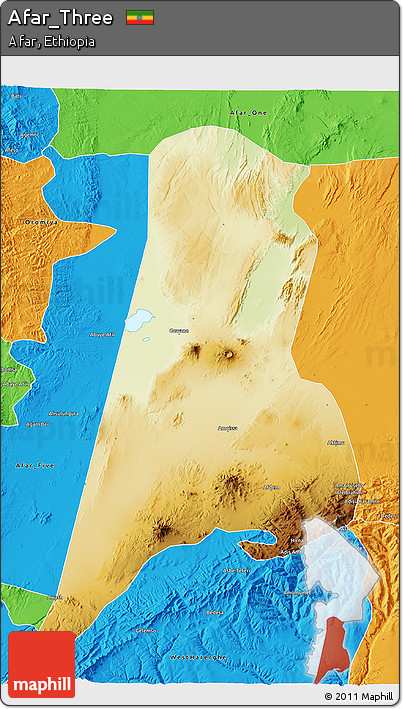 Physical 3D Map of Afar_Three, political outside