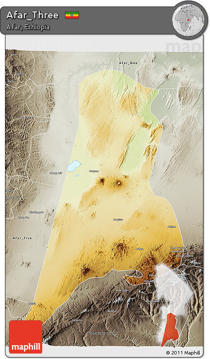 Physical 3D Map of Afar_Three, semi-desaturated
