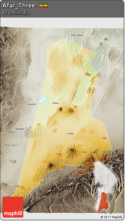 Physical 3D Map of Afar_Three, semi-desaturated
