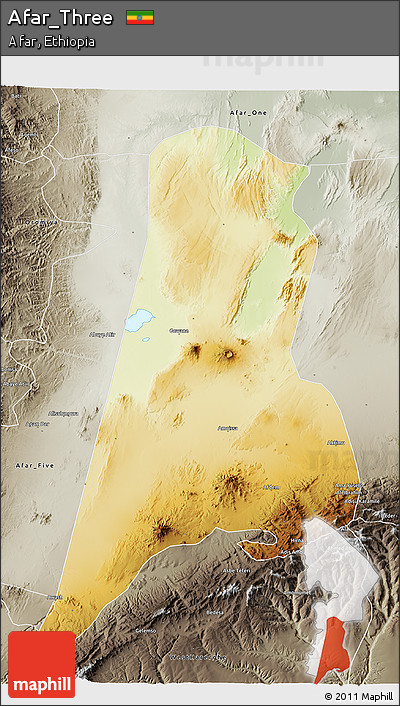 Physical 3D Map of Afar_Three, semi-desaturated