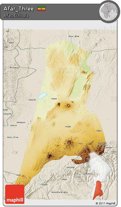 Physical 3D Map of Afar_Three, shaded relief outside