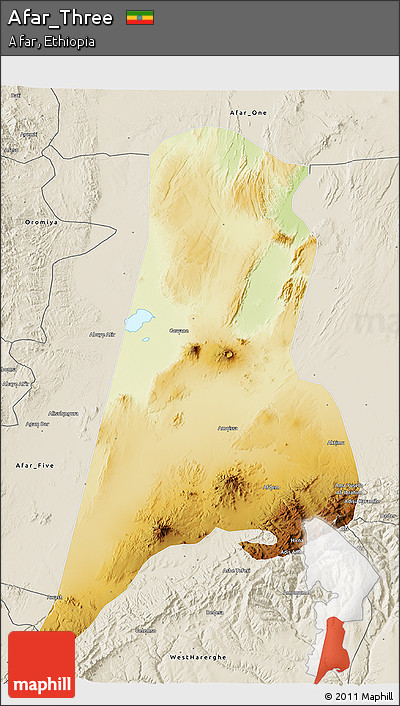 Physical 3D Map of Afar_Three, shaded relief outside