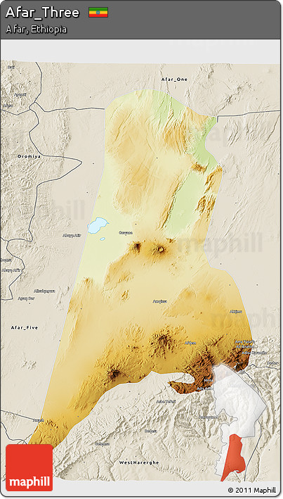 Physical 3D Map of Afar_Three, shaded relief outside
