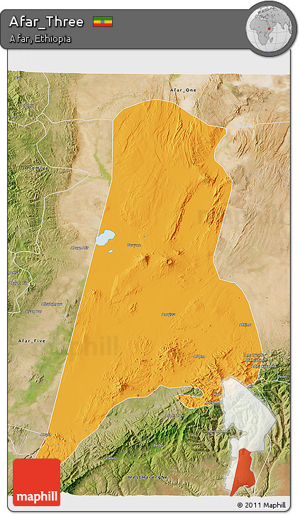 Political 3D Map of Afar_Three, satellite outside