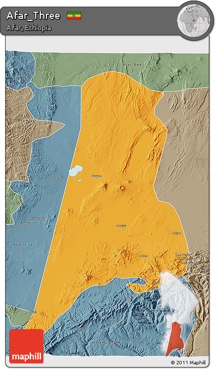 Political 3D Map of Afar_Three, semi-desaturated