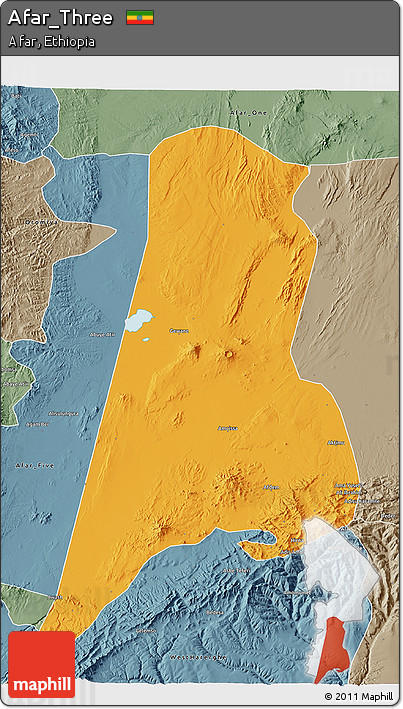 Political 3D Map of Afar_Three, semi-desaturated