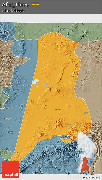 Political 3D Map of Afar_Three, semi-desaturated