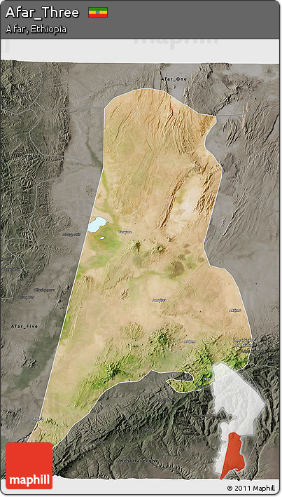 Satellite 3D Map of Afar_Three, darken, semi-desaturated