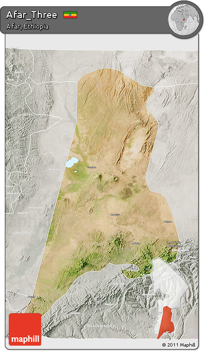 Satellite 3D Map of Afar_Three, lighten, semi-desaturated