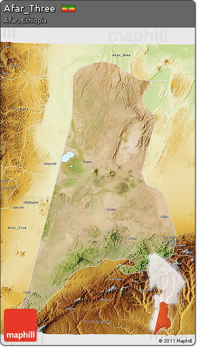 Satellite 3D Map of Afar_Three, physical outside
