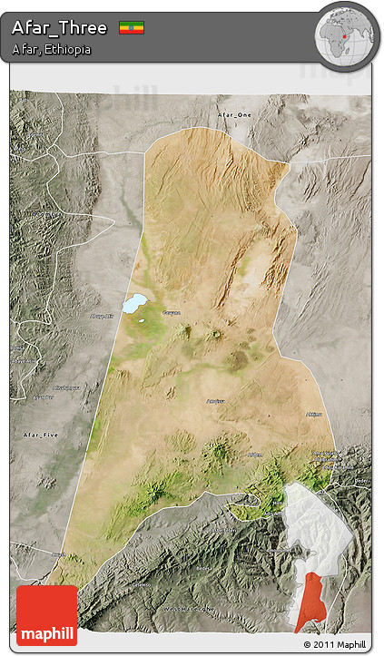 Satellite 3D Map of Afar_Three, semi-desaturated