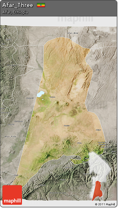 Satellite 3D Map of Afar_Three, semi-desaturated