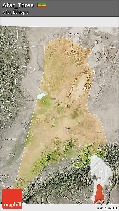 Satellite 3D Map of Afar_Three, semi-desaturated