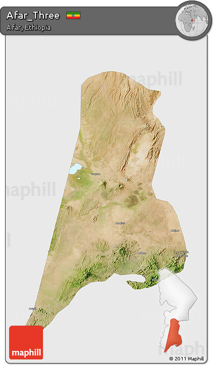Satellite 3D Map of Afar_Three, single color outside