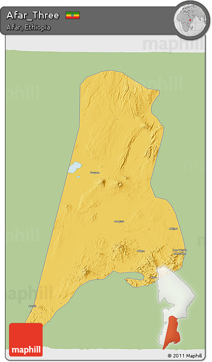 Savanna Style 3D Map of Afar_Three, single color outside