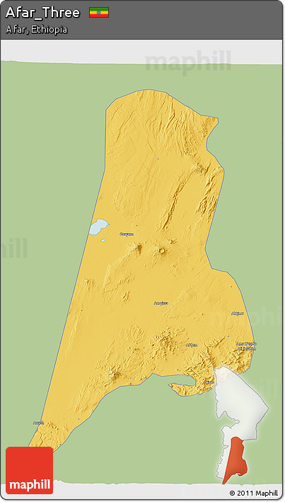 Savanna Style 3D Map of Afar_Three, single color outside