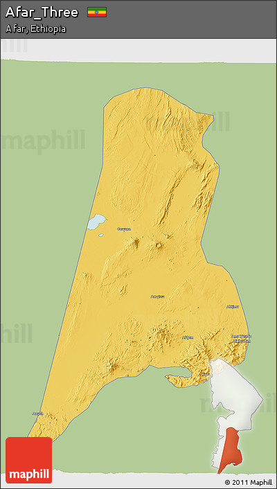 Savanna Style 3D Map of Afar_Three, single color outside