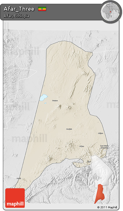 Shaded Relief 3D Map of Afar_Three, lighten, desaturated