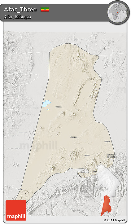 Shaded Relief 3D Map of Afar_Three, lighten, semi-desaturated