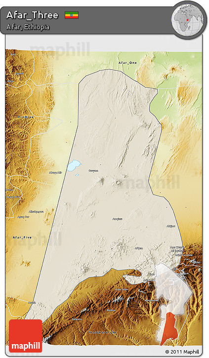 Shaded Relief 3D Map of Afar_Three, physical outside