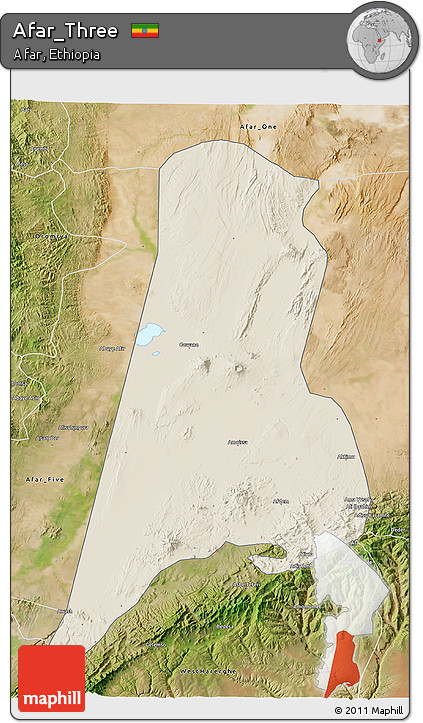 Shaded Relief 3D Map of Afar_Three, satellite outside