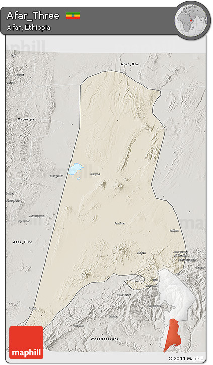 Shaded Relief 3D Map of Afar_Three, semi-desaturated