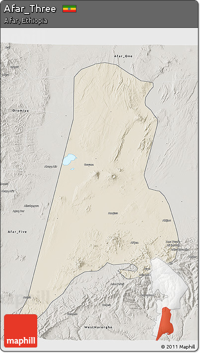 Shaded Relief 3D Map of Afar_Three, semi-desaturated