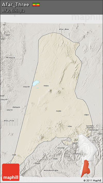 Shaded Relief 3D Map of Afar_Three, semi-desaturated
