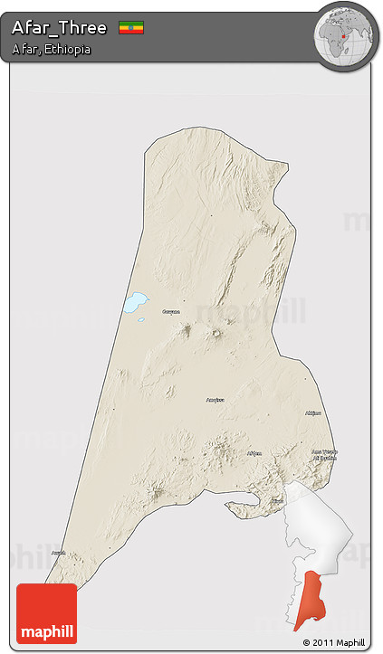 Shaded Relief 3D Map of Afar_Three, single color outside