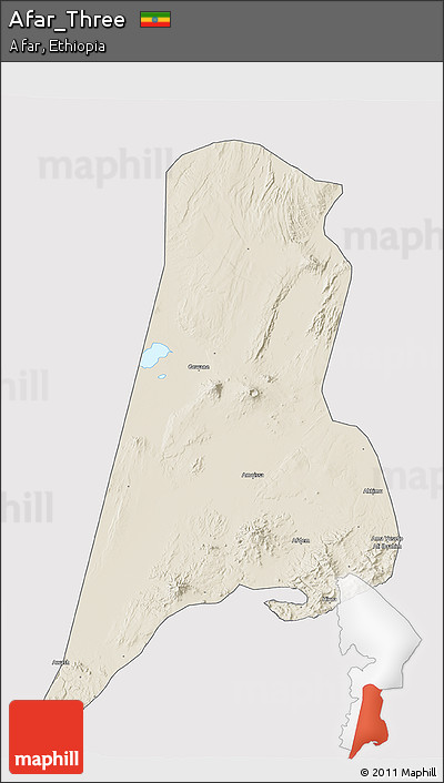 Shaded Relief 3D Map of Afar_Three, single color outside