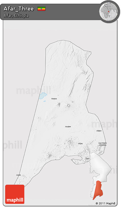 Silver Style 3D Map of Afar_Three, single color outside