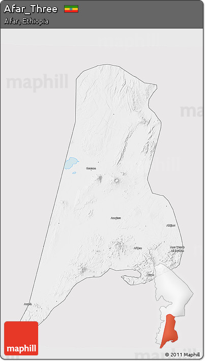 Silver Style 3D Map of Afar_Three, single color outside