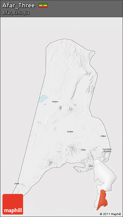Silver Style 3D Map of Afar_Three, single color outside