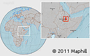 Gray Location Map of Afar_Three, within the entire country, hill shading